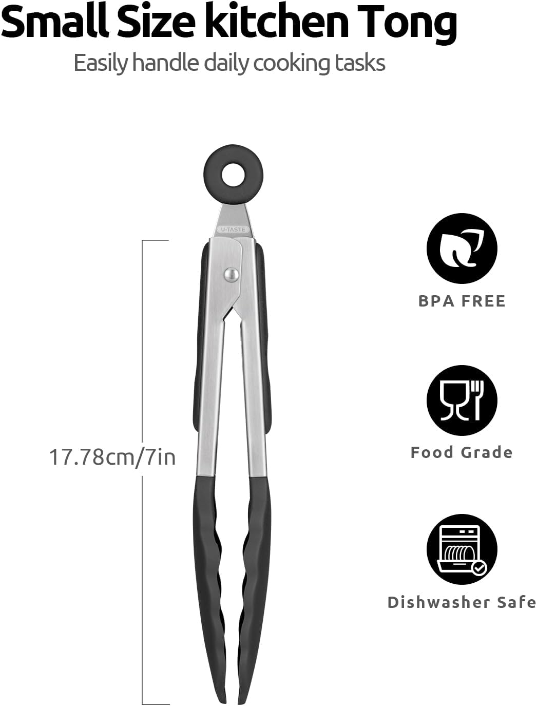 Heat Resistant Kitchen Tongs U-Taste Silicone Cooking Tong With Firm Sealed Non Stick Rubber Tips & Silicon Coated Stainless Steel Handle & Smooth Locking For Serving Salad