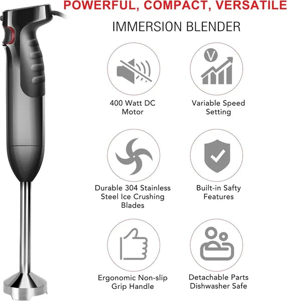 Immersion Blender Handheld Corded Hand Blenders Set 1100W, Trigger Variable Speed 5 in 1 Stick Emulsifier with Chopper, Whisk and Frother for Soup, Baby Food and Smoothies