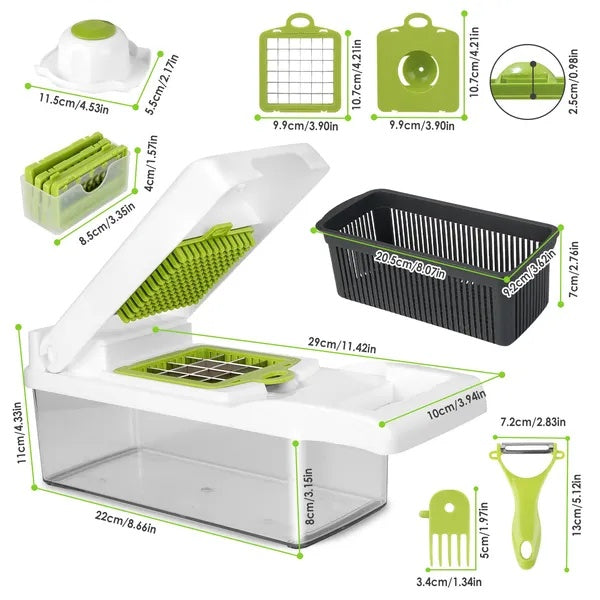 12 In 1 Vegetable Chopper With Container Kitchen Food Slicer Dicer Grater