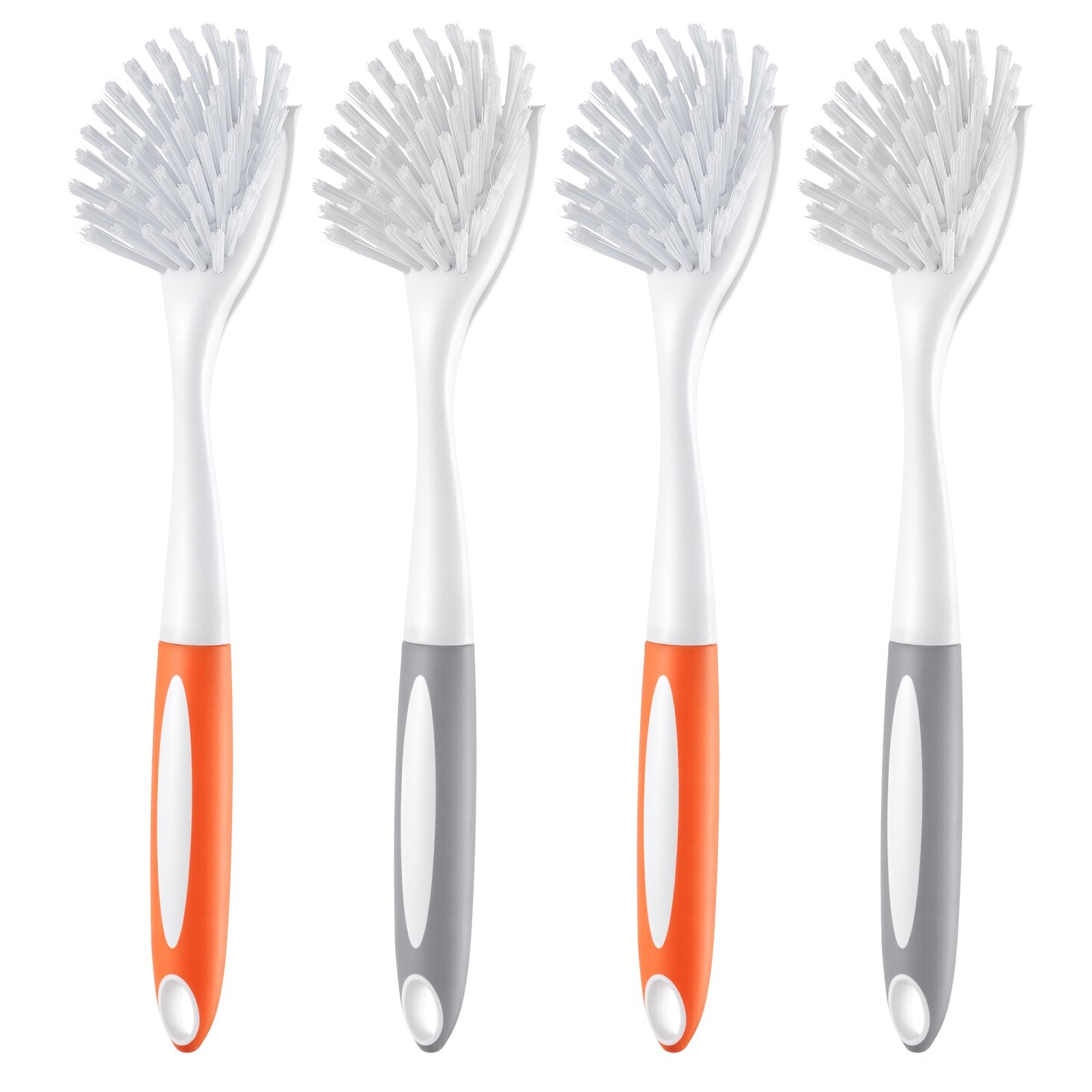 Dish Brush, 4 Pack Kitchen Scrub Brushes With PP Handle, Dish Cleaning Brushes With Curved Bristles, Ideal For Pots, Pans, Sink And Stove, 2 Gray  2 Orange