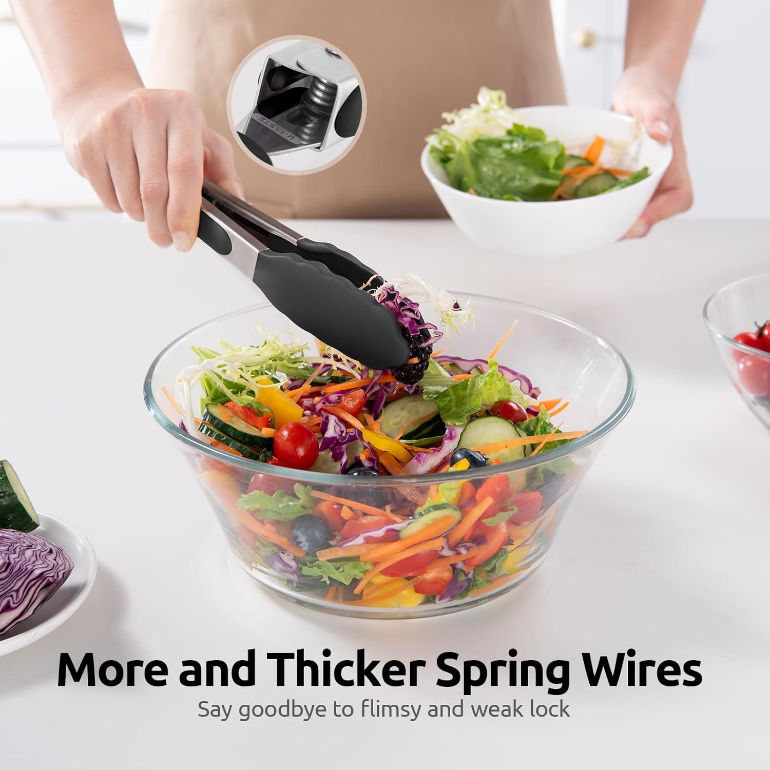 Heat Resistant Kitchen Tongs U-Taste Silicone Cooking Tong With Firm Sealed Non Stick Rubber Tips & Silicon Coated Stainless Steel Handle & Smooth Locking For Serving Salad