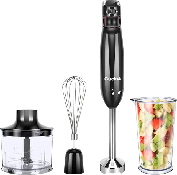 Immersion Blender Handheld Corded Hand Blenders Set 1100W, Trigger Variable Speed 5 in 1 Stick Emulsifier with Chopper, Whisk and Frother for Soup, Baby Food and Smoothies