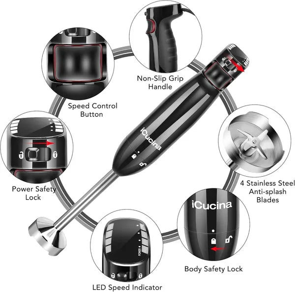 Immersion Blender Handheld Corded Hand Blenders Set 1100W, Trigger Variable Speed 5 in 1 Stick Emulsifier with Chopper, Whisk and Frother for Soup, Baby Food and Smoothies